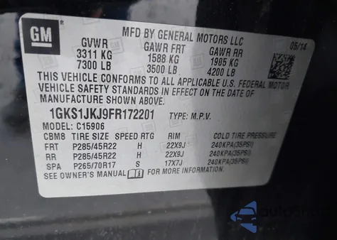 2015 GMC Yukon Xl 1500 Denali from USA, damaged, VIN 1GKS1JKJ9FR172201